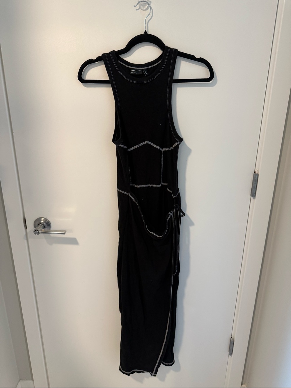 ASOS Black Sleeveless Midi Tie Dress with Contrasting Stitch